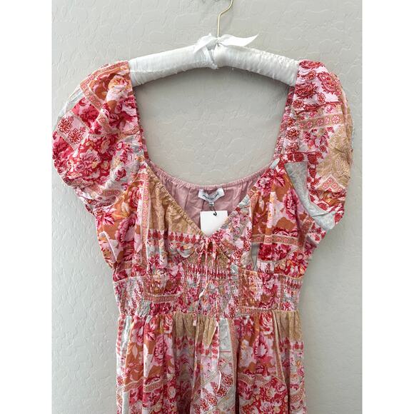 JACQUIE THE LABEL | Boho Patchwork Floral Maxi Dress Puff Sleeve NWT | Large - Picture 2 of 9